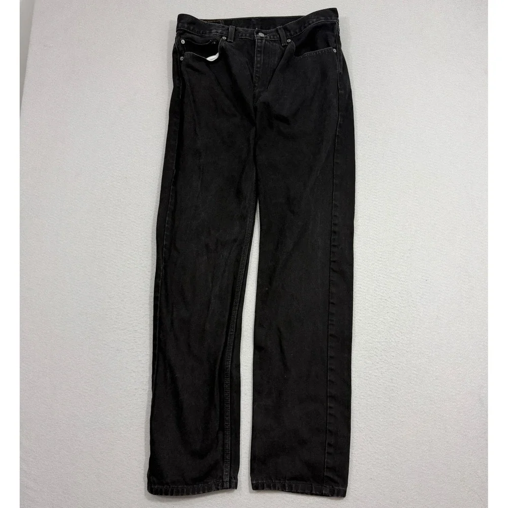 Levi Jeans Mens 34x36 Black 505 Regular Straight Leg Denim Waterless 100% Cotton